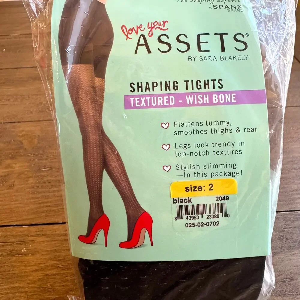 SPANX Assets Womens Size 2 Shaping Tights Textured Black Wishbone 125-155lbs NEW